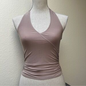PrettyLittleThing Halter Top, Tan, size 4